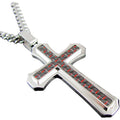 Men's Polished Stainless Steel Cross Pendant with 24-Inch Curb Chain