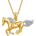 Diamond Accent Horse Pendant Necklace - 14K Gold-Tone Brass, 18 Inch Chain