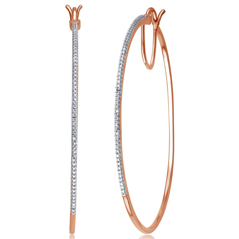 Women's Rose Gold Hoop Earrings with Diamond Accent Jewelry