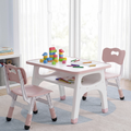 Kids Table and Chair Set with Adjustable Height and Graffiti Desktop - Pink & Yellow