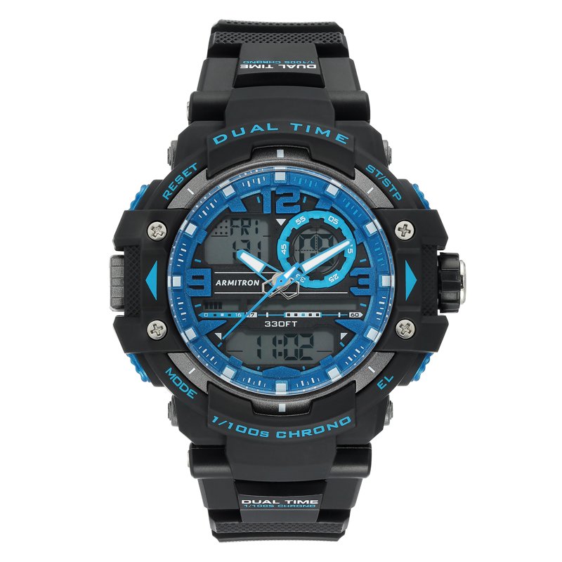 Men's Digital Analog Sport Watch Water-Resistant 330 Feet Blue Resin Strap