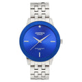 Men's Silver-Tone Wristwatch with Blue Dial and Diamond Markers