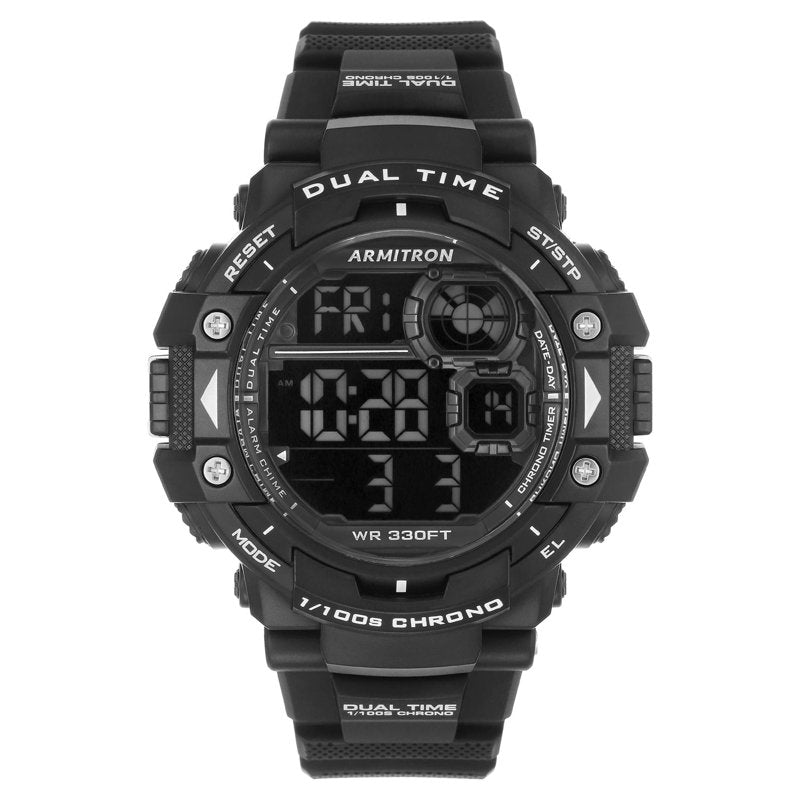 Men's Sports Black Resin Wristwatch with Digital Display and Water Resistance