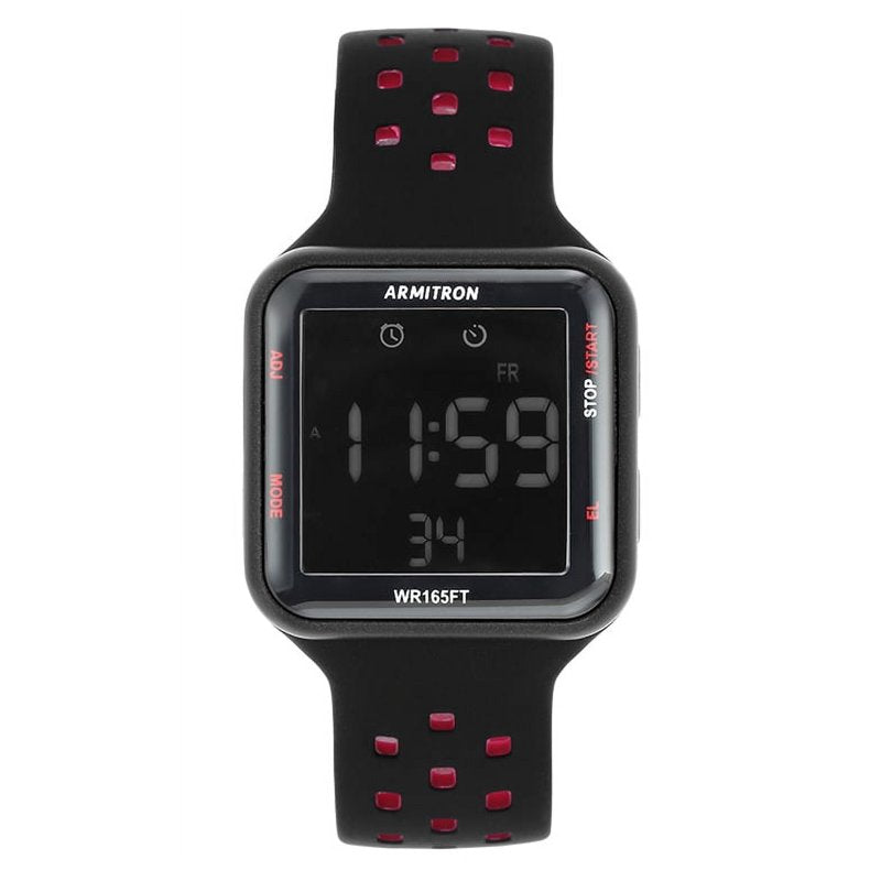 Unisex Sport Square Wristwatch with Silicone Band - Black Red