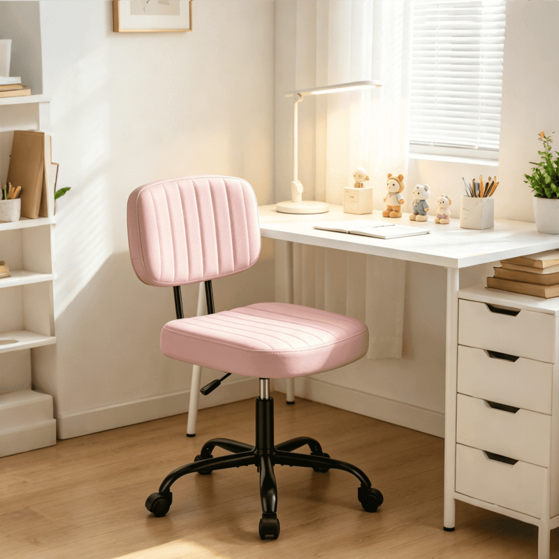 Armless Vanity Chair for Makeup & Home Office - Pink, Adjustable, Swivel