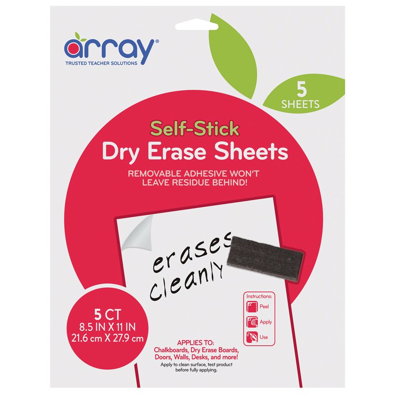 Self-Stick Dry Erase Sheets 8.5x11 Inches Pack of 5 - Removable Wall Boards