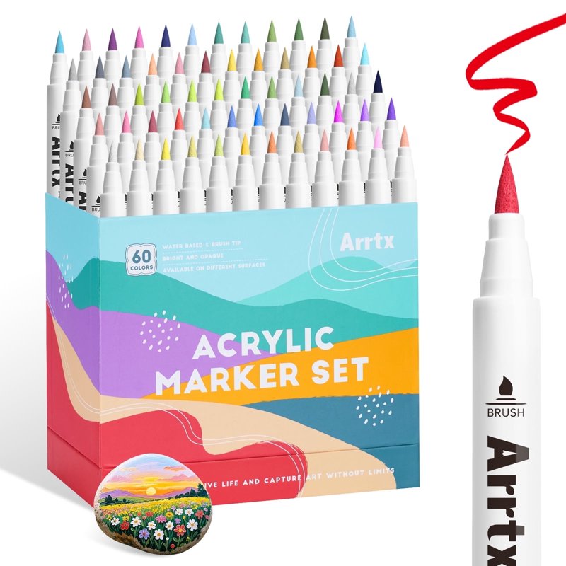 Acrylic Paint Markers Set of 60 - Water-Based, Quick Dry, Waterproof for Art & DIY