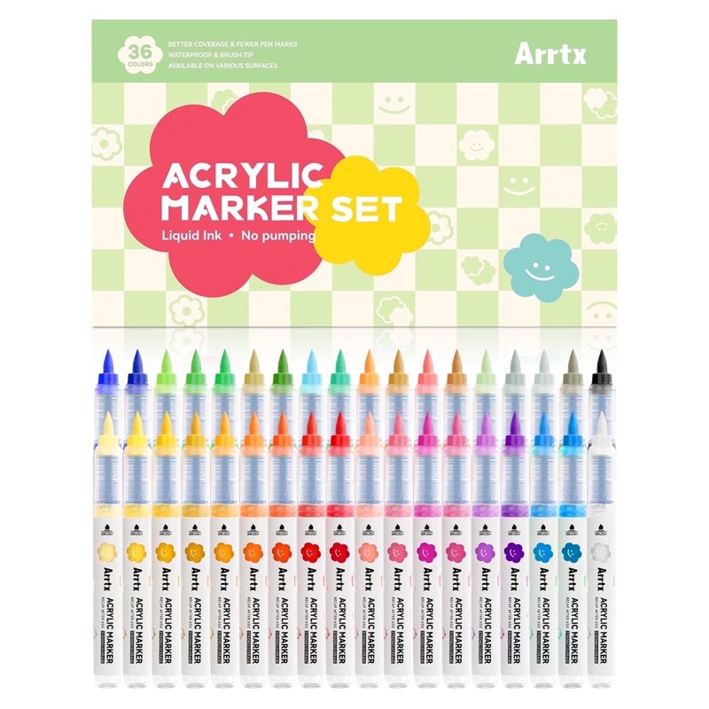 Water-Based Acrylic Markers Set - 36 Vibrant Colors for Rock, Fabric, Crafts