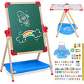 Kids Art Easel with Magnetic Double-Sided Chalkboard and Accessories - Adjustable & Stable for Toddlers 2-6 Years