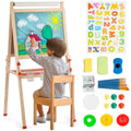 Adjustable Wooden Kids Art Easel with Paper Roll & Magnetic Whiteboard for Toddlers
