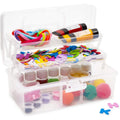 Clear Art Supply Organizer Box with 2 Removable Trays - Craft Storage Case