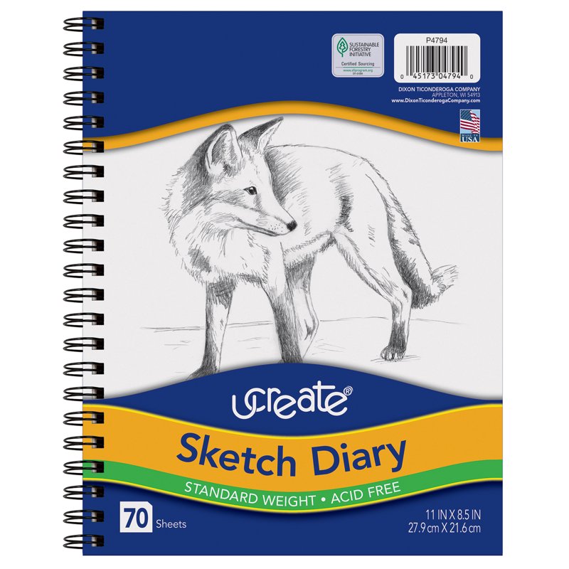 Sketch Diary with Spiral Binding, 11x8.5 Inch, 70 Sheets, Acid-Free Paper
