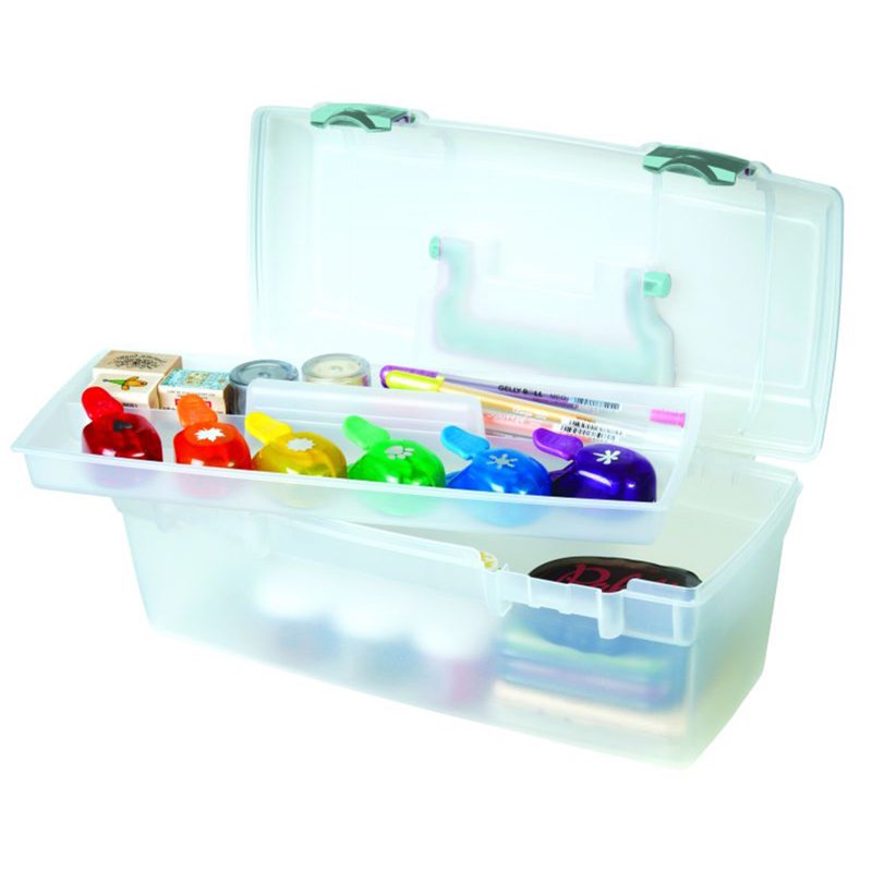 Craft Storage Box with Lift-Out Tray and Handle - 13 Inch Art Supply Organizer