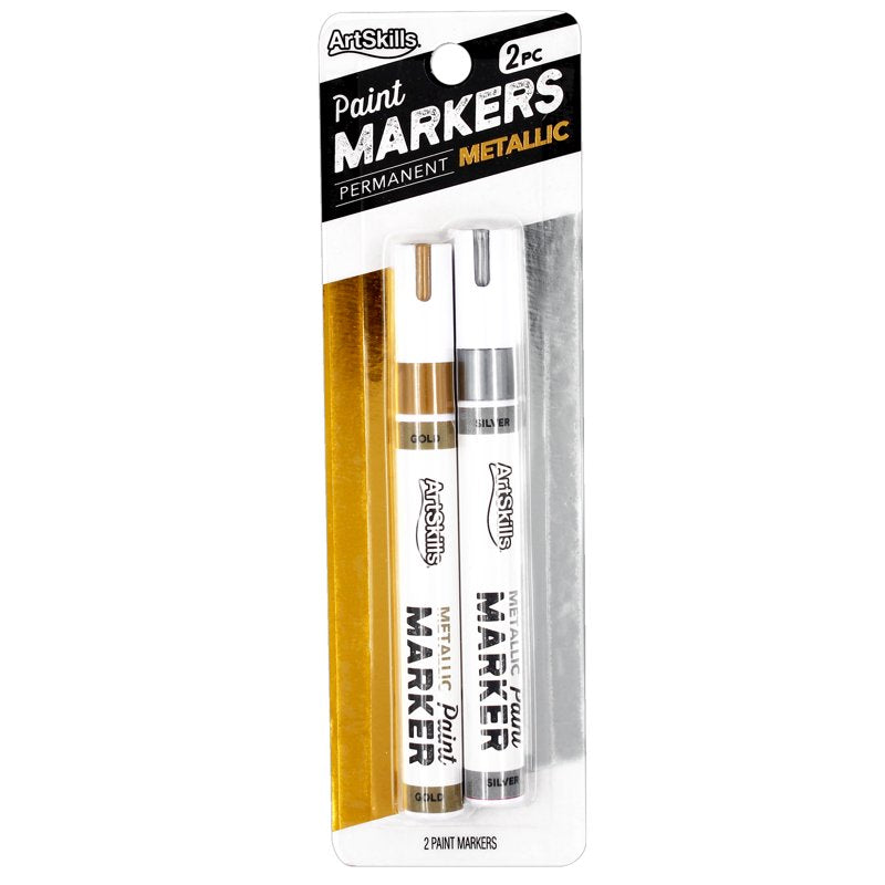 Metallic Permanent Markers Set - Silver & Gold Fine Point Paint Markers for Crafts and Surfaces