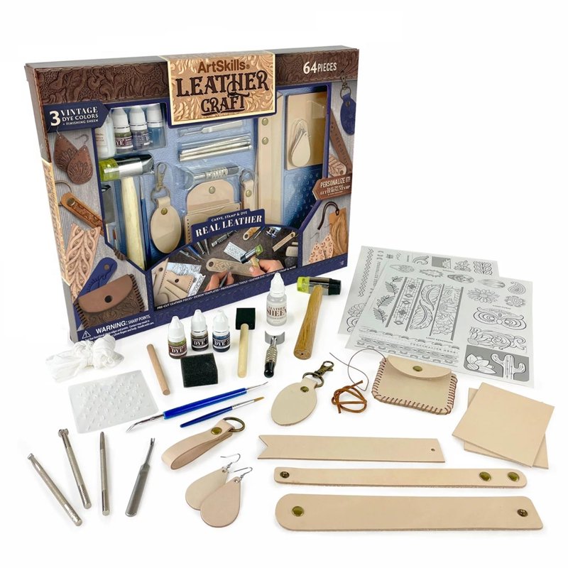 Leather Craft Kit for Beginners - 64 Piece Leather Working Set
