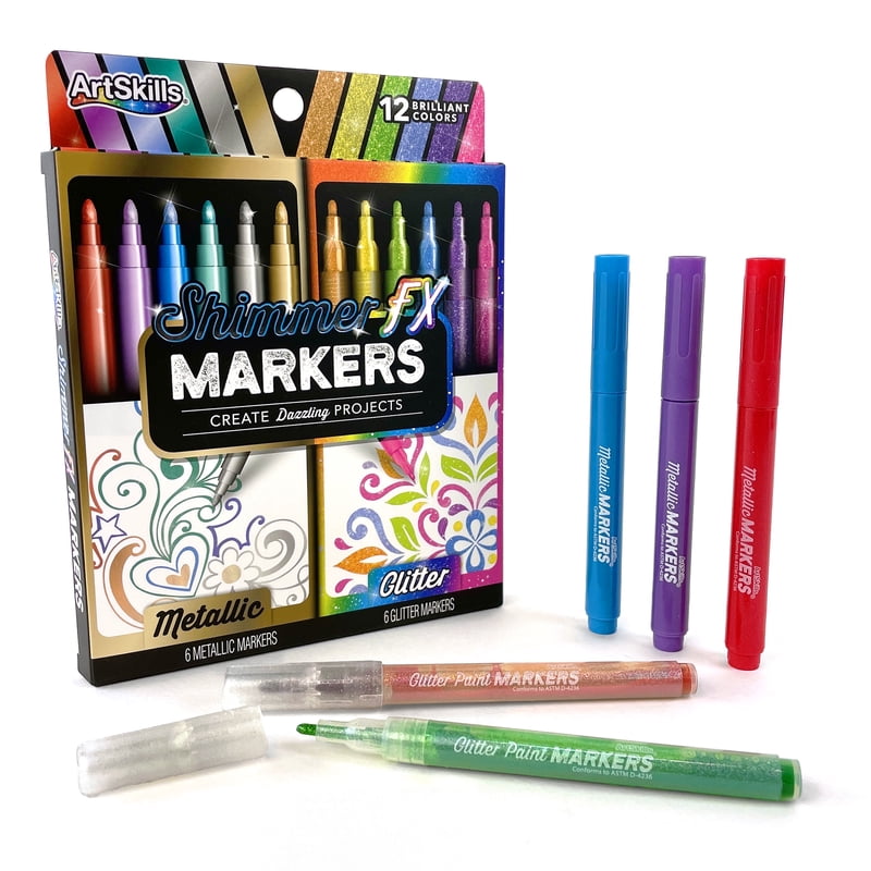 12-Color Metallic & Glitter Art Markers for Kids and Adults