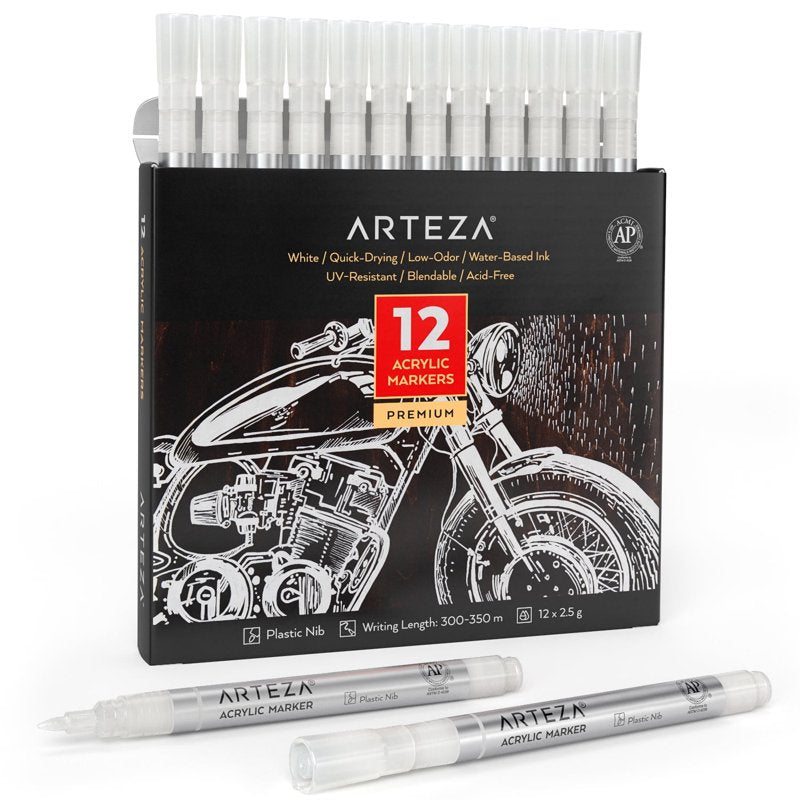 Arteza White Acrylic Paint Markers, Fine Nib — 12 Count, Variation of THIS listing