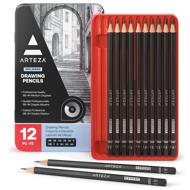 Graphite Drawing Pencils Set 12 Colors 6B to 4H for Sketching and Shading