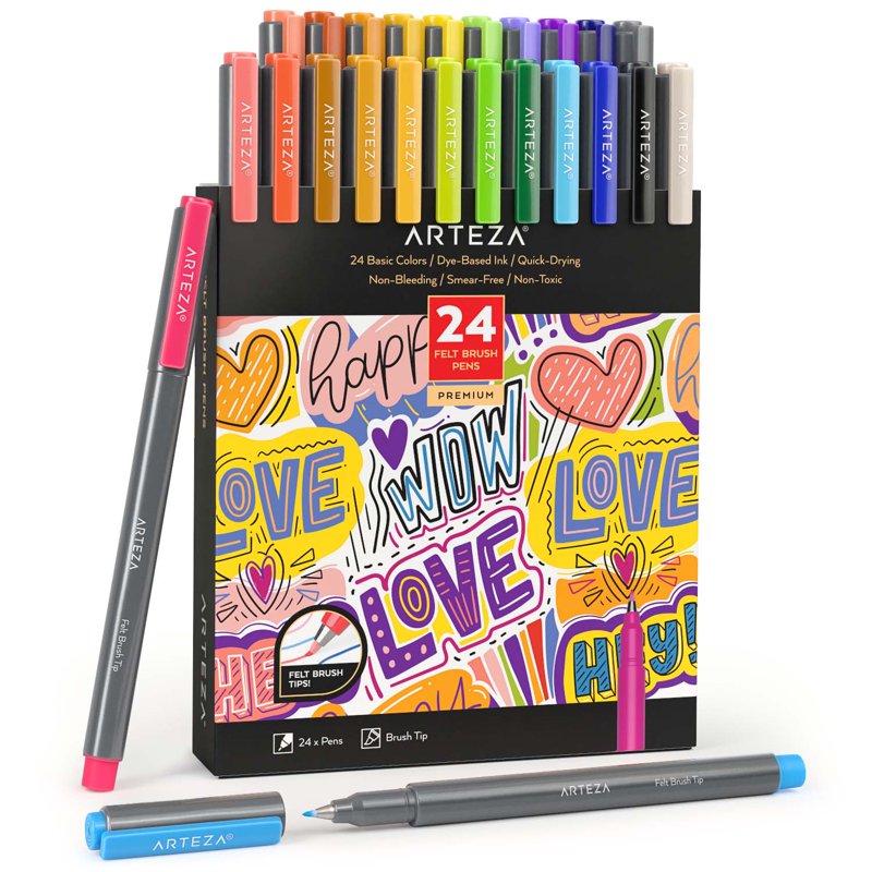 Felt Brush Tip Pen Set - 24 Vivid Colors for Drawing, Calligraphy & Art