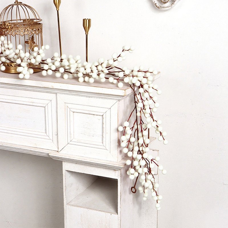Artificial Christmas Berry Garland, White Winter Wreath Decor, 68 Inch Long Faux Plant for Holiday & Mantel