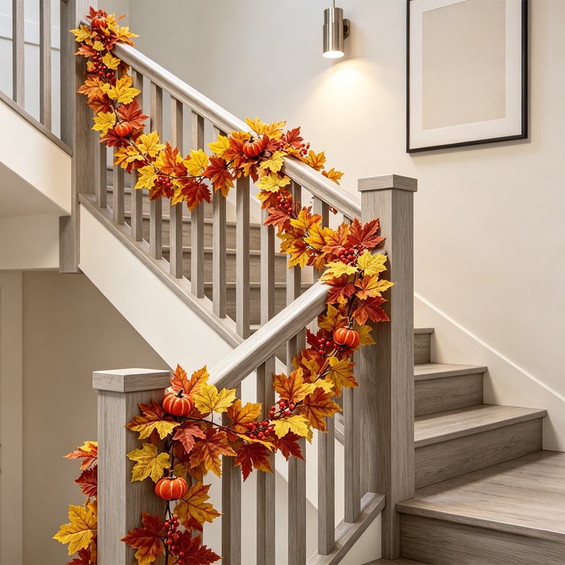 Artificial Fall Maple Leaf Garland with Mini Pumpkins for Thanksgiving Decor - 78 Inch