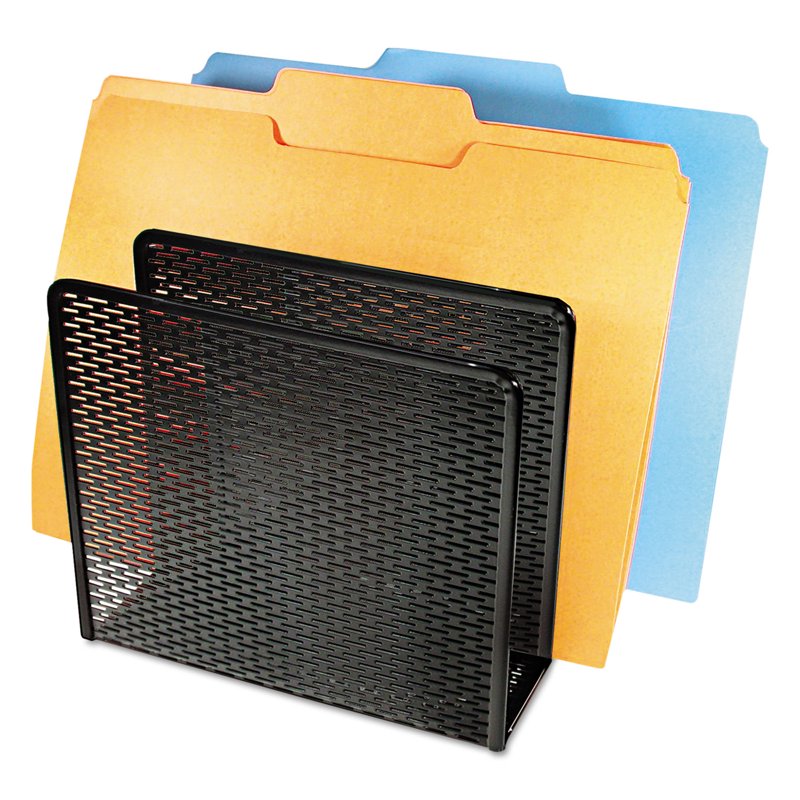 Vertical Metal Paper Organizer with 3 Compartments - Black Office Desk Storage