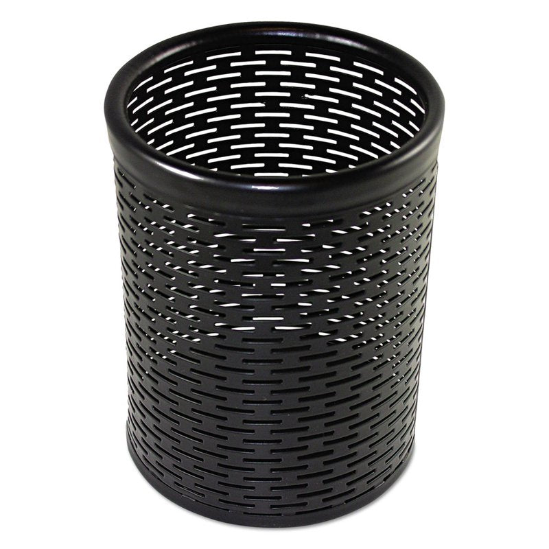 Punched Metal Pencil Cup Organizer - Black, 3.5 inch Diameter