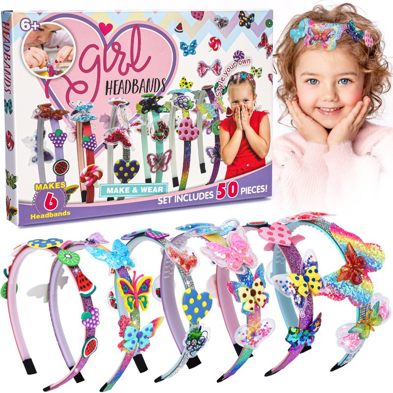 Kids Art and Craft Kit for Girls Ages 6-12 - DIY Hair Accessories Set with Butterfly, Mermaid, Flower, Unicorn Designs