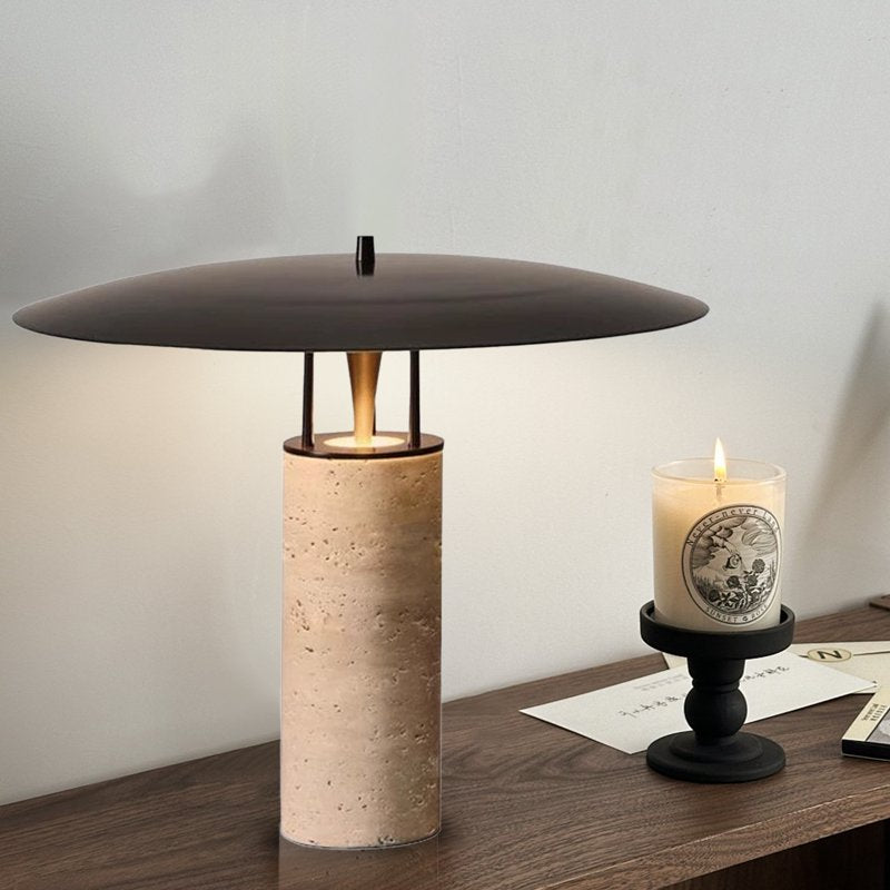 Nordic Designer Table Lamp for Bedroom Living Room - Brass & Travertine Finish
