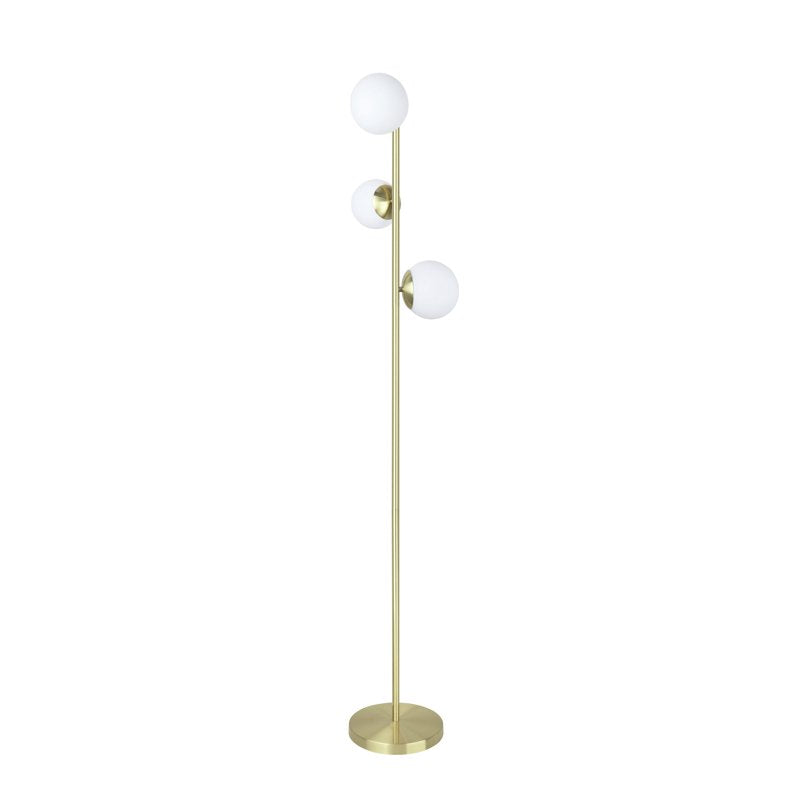 Three-Light Floor Lamp Satin Brass 65.5 Inches Modern Transitional Design