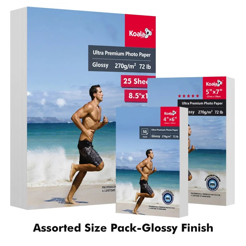Assorted Size Glossy Photo Paper Bundle for Inkjet Printers - 125 Sheets