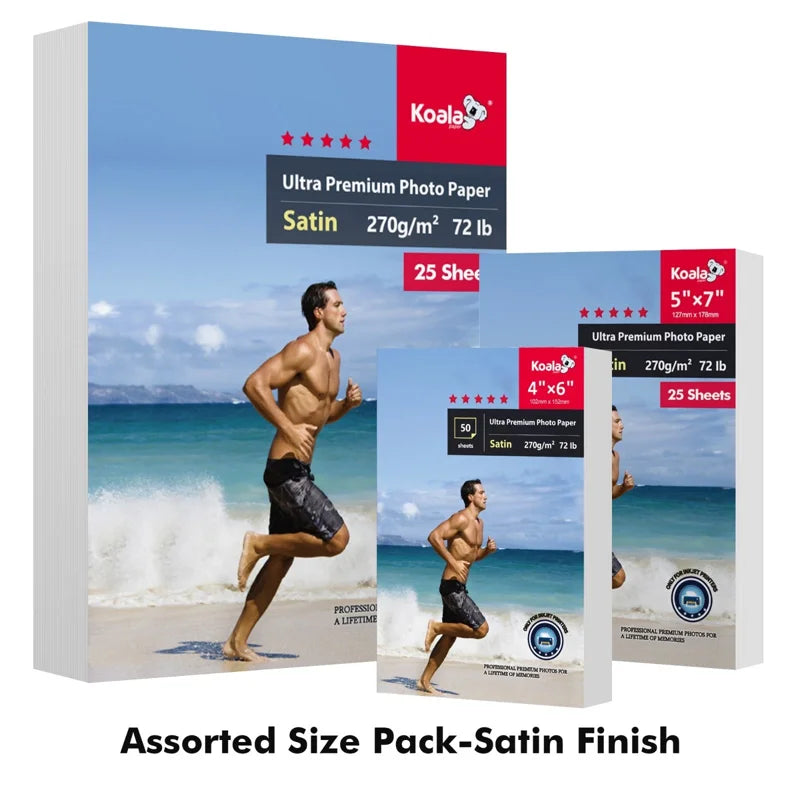 Koala Ultra Premium Satin Photo Paper Pack - Assorted Sizes for Inkjet Printers, 100 Sheets