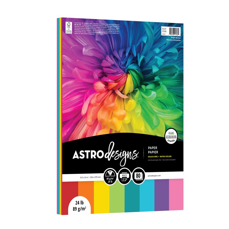 Bright Blooms Assortment Crafting Paper Pack - 8.5 x 11 Inches, 80 Sheets