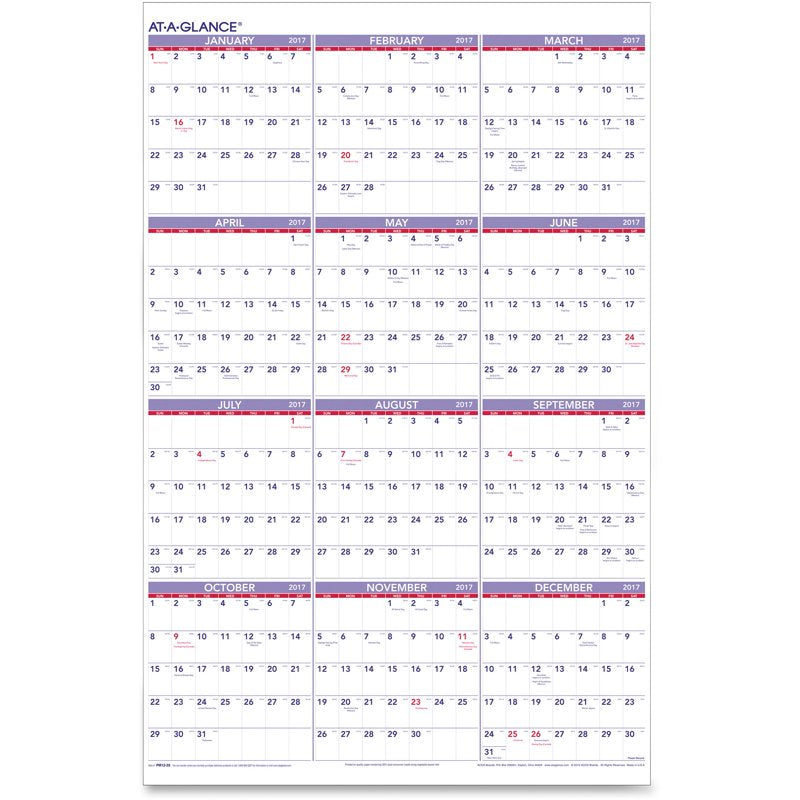 Yearly Wall Calendar with Full-Year View, Dated Planning & Holiday Highlights