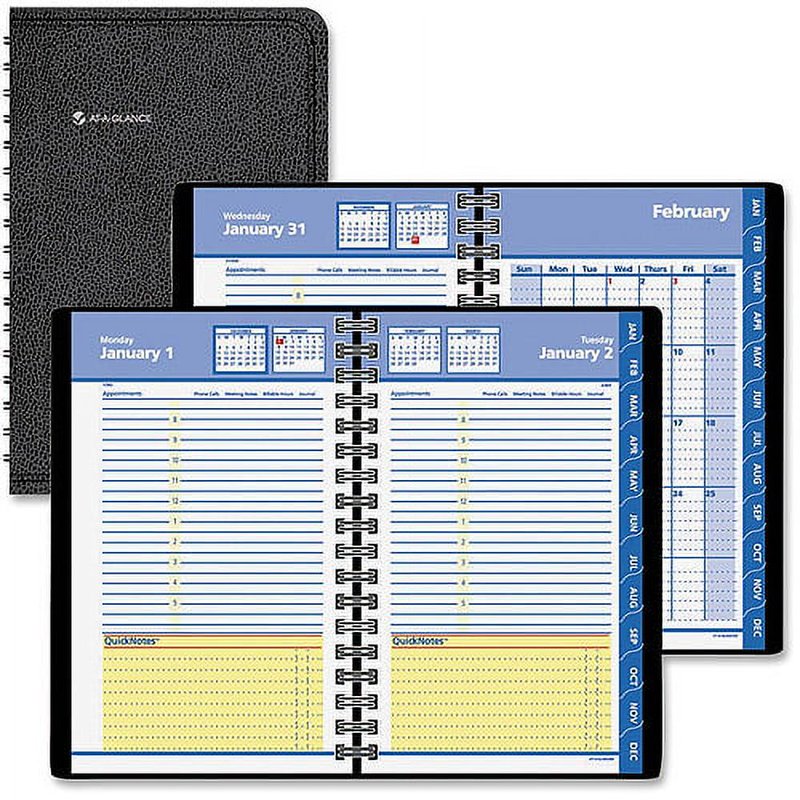 Daily and Monthly Planner with QuickNotes and Appointment Schedule - 12 Months, Leather Cover