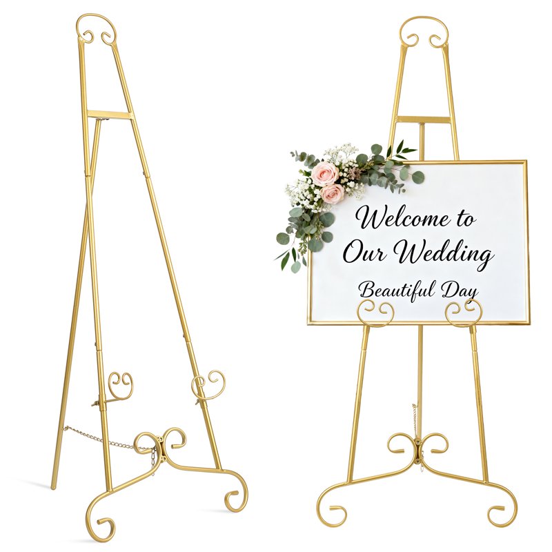 Gold Easel Stand for Wedding Signs and Artwork - Adjustable Floor Display