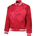 Men's Satin Baseball Jacket with Striped Trim - Water-Resistant, Snap Front