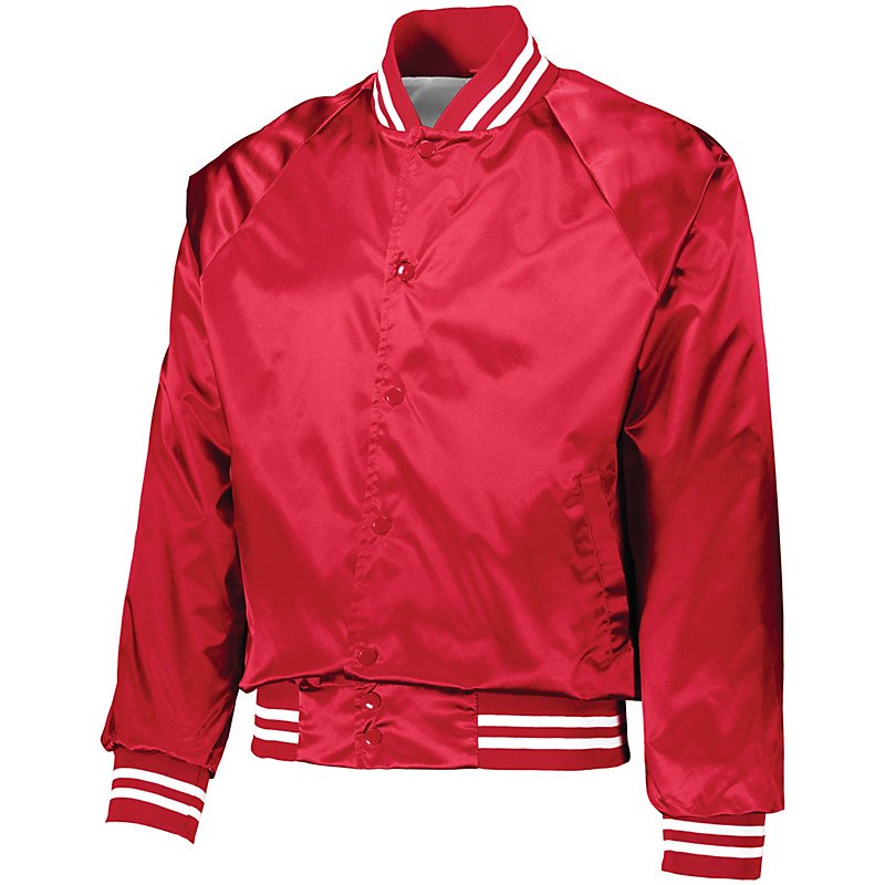 Men's Satin Baseball Jacket with Striped Trim - Water-Resistant, Snap Front