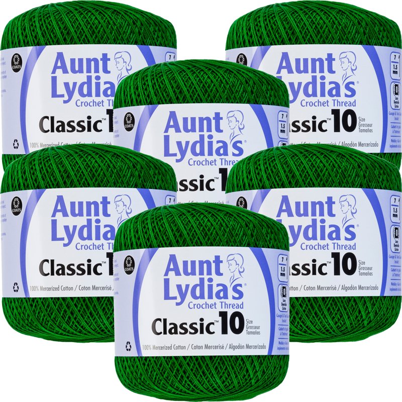 Crochet Thread Size 10 Myrtle Green Multipack of 6 Spools - Mercerized Cotton