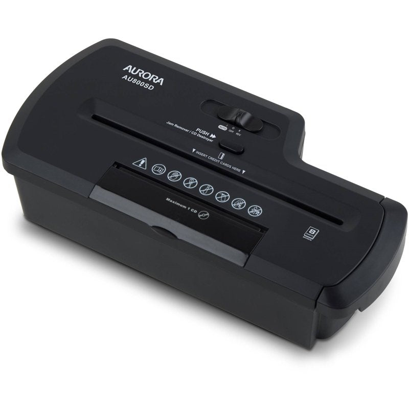8-Sheet Paper Shredder with CD Destroyer - Strip Cut, No Basket, Home Office