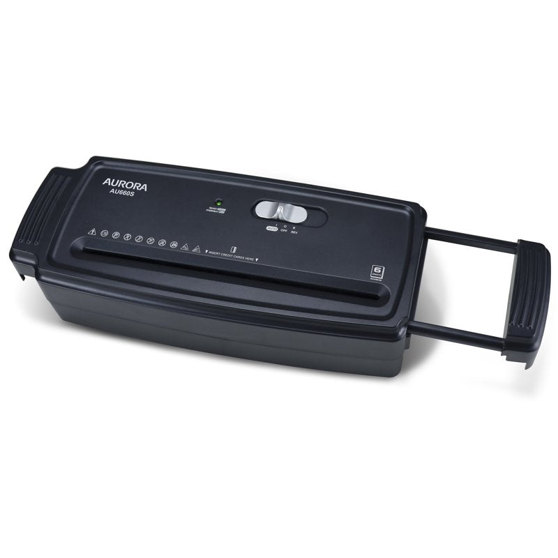 Aurora AU660S 6-Sheet Strip Cut Paper and Credit Card Shredder Portable with Extendable Arm