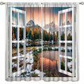 Autumn Landscape Blackout Curtains for Living Room - Fall Mountain Forest Lake Design