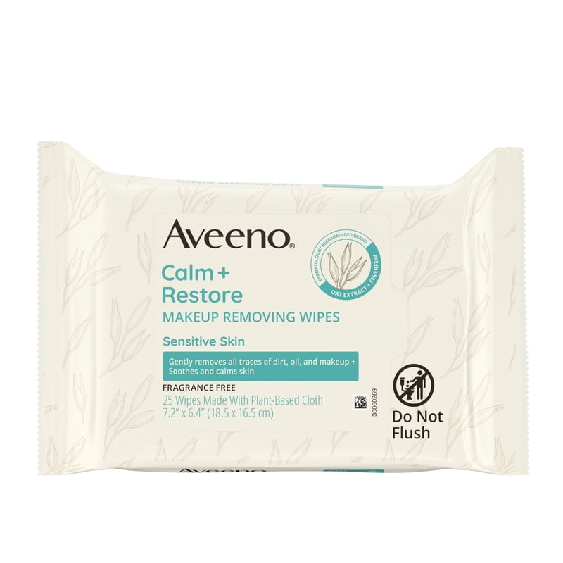 Aveeno Calm Restore Unscented Face Wipes - Sensitive Skin, 25 Count