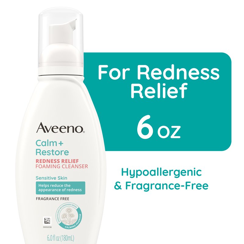 (3 Pack) Aveeno Calm + Restore Redness Relief Foaming Facial Cleanser 6oz