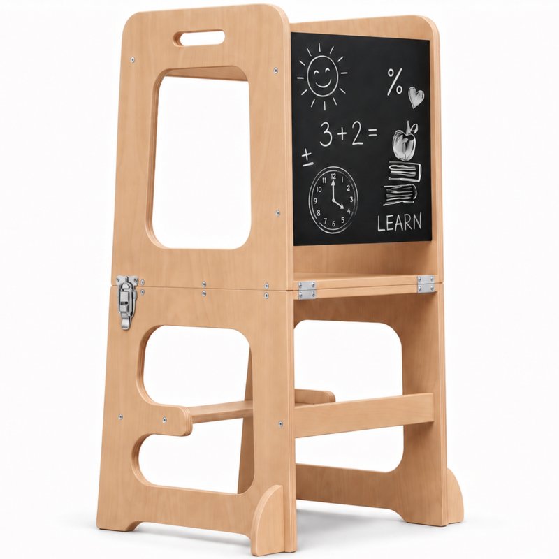 4-in-1 Toddler Kitchen & Learning Tower - Montessori Convertible Stool & Table