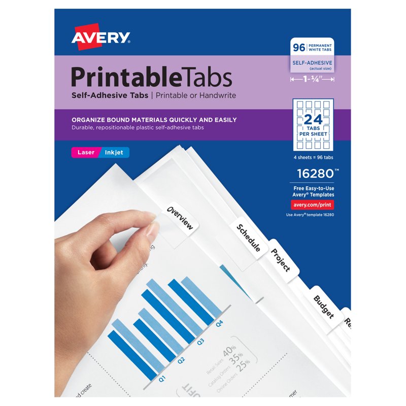 Self-Adhesive Plastic Binder Tabs - White 1-1/4 Inch, Repositionable