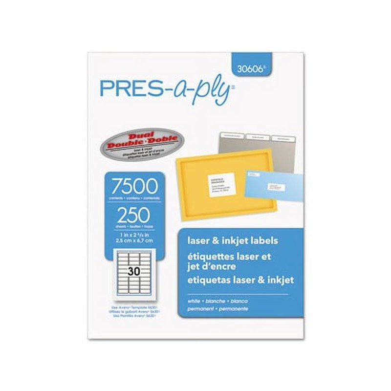 Address Label Sheets for Laser Printers - 1 x 2.63 White Permanent Labels, 250 Sheets