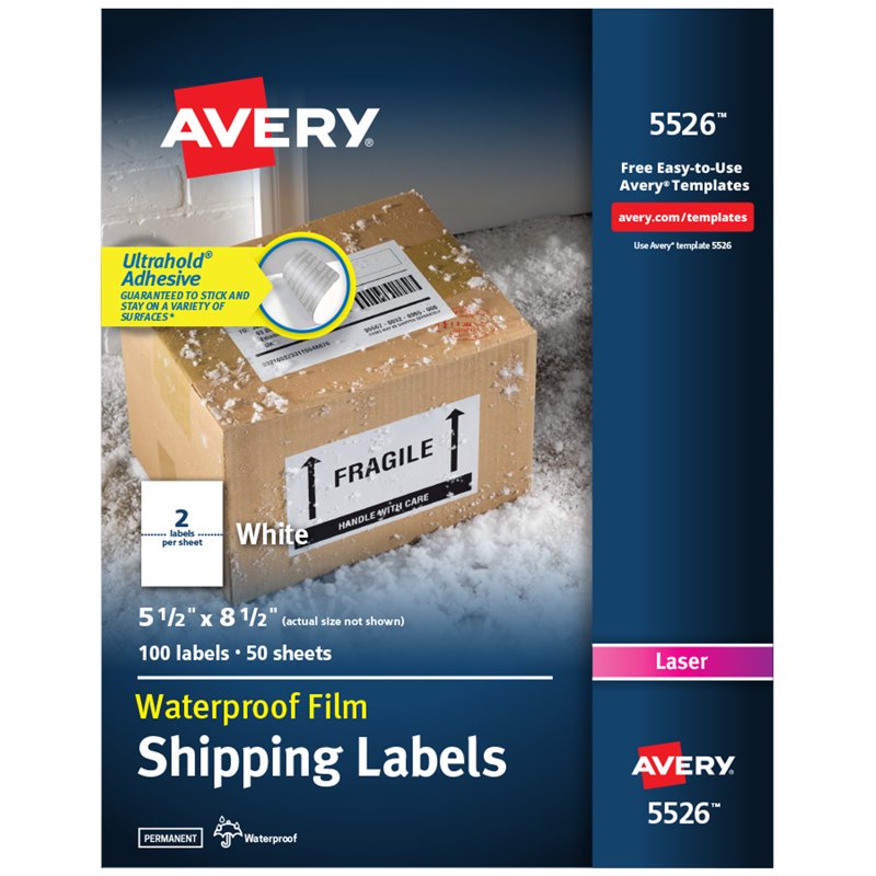Waterproof Shipping Labels 5.5 x 8.5 Inches White 100 Pack - Durable Laser Printer Labels
