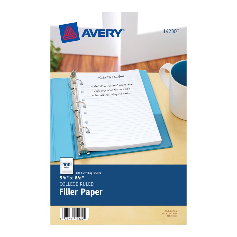 Mini Binder Filler Paper 5-1/2 x 8-1/2 Inches, Pack of 600 Sheets, College-Ruled, Fits 3 or 7-Ring Binders