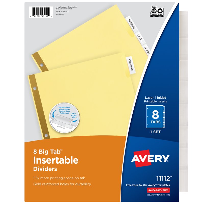 8-Tab Binder Dividers with Insertable Big Tabs - Clear Office Organization Set
